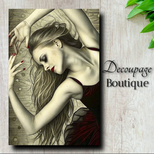 Papel De Seda Bailarina de Ballet Rojo Gótico Decoupage (Gothic Red Ballerina Dancer Decoupage Tissue Paper)