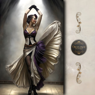 Papel De Seda Bailarina de púrpura y crema en decoupage de foco