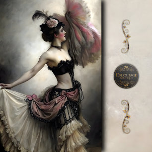 Papel De Seda Bailarina de ventilador vintage en decoupage rosa 