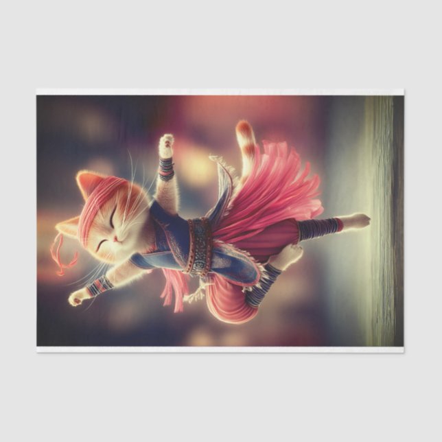 Papel De Seda Bailarina Gata Atigrada Jengibre Bailando Decoupag (Anverso)