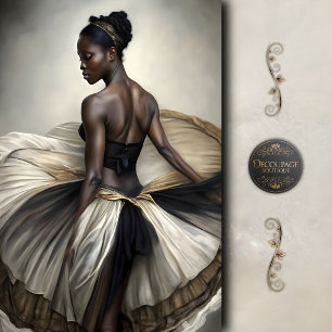 Papel De Seda Bailarina negra y dorada en tul decoupage