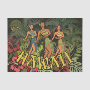 Papel De Seda Bailarinas de Hula Vintage de Hawái Árbol de Palma