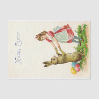Papel De Seda Baile de Niña Vintage con Huevo de Pascua Conejo