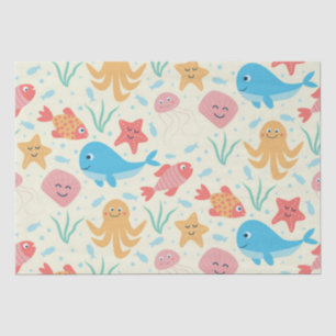 Papel De Seda Bajo el Mar Patrón de Criaturas Divertidas y Color