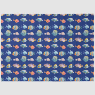 Papel De Seda Bajo el patrón de peces náuticos del mar