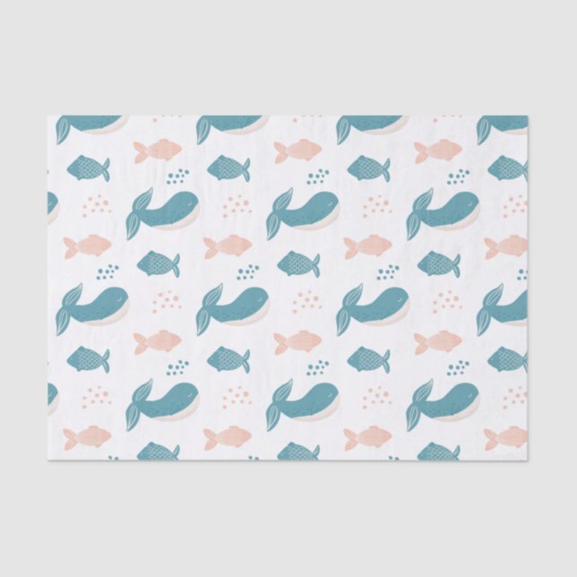Papel De Seda Bala azul y pescado. Animal naumático (Anverso)