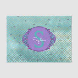 Papel De Seda Balanza de sirena verde azulada y púrpura Monogram