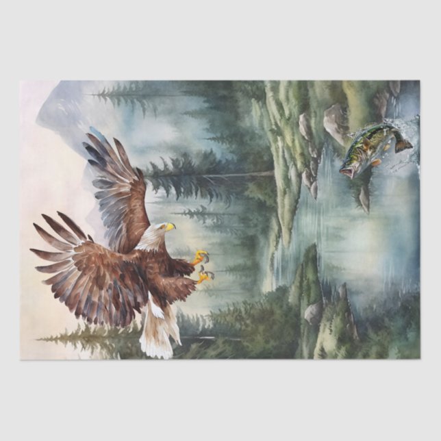 Papel De Seda Bald Eagle Mountain River Bass Watercolor (Anverso)