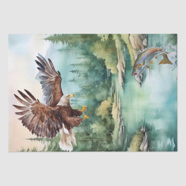 Papel De Seda Bald Eagle Mountain River Trout Watercolor (Anverso)