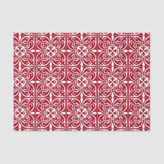 Papel De Seda Baldosa marroquí - rojo oscuro y blanco (Anverso)