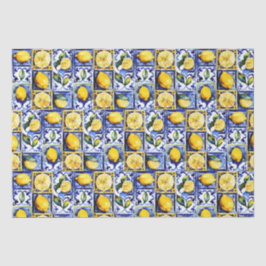 Papel De Seda Baldosas azules mallónicas limones mediterráneos
