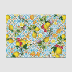 Papel De Seda Baldosas Azules Patrón Mediterráneo
