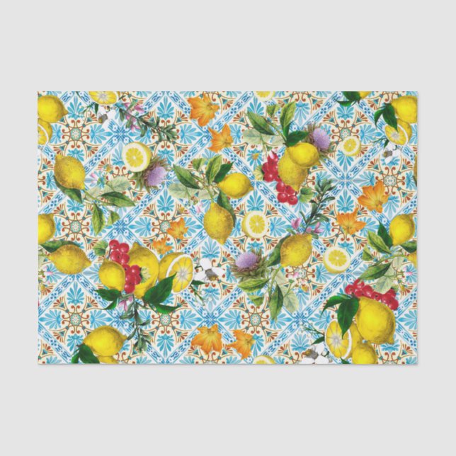 Papel De Seda Baldosas Azules Patrón Mediterráneo (Anverso)