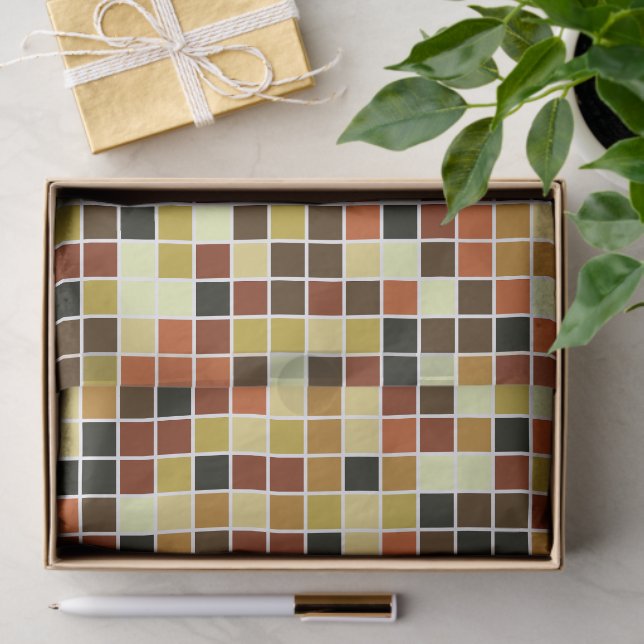 Papel De Seda Baldosas de piscina, mosaicos marrones, patrón geo (Regalo )