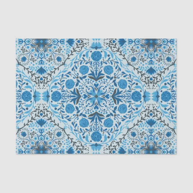 Papel De Seda Baldosas florales azules (Anverso)