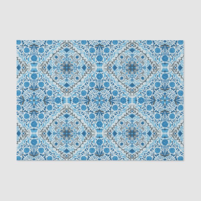 Papel De Seda Baldosas florales azules (Anverso)
