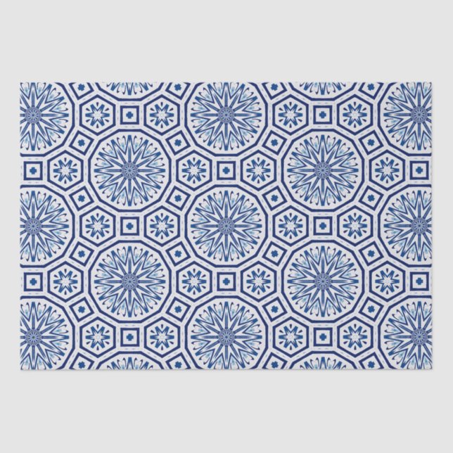 Papel De Seda Baldosas marroquíes,azulejos azules,Impresión de t (Anverso)