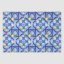 Baldosas mediterráneas, azulejos azules, limón,
