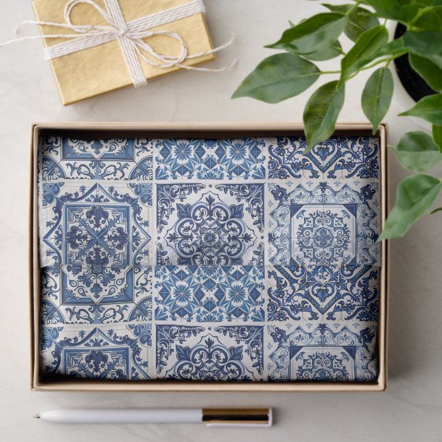 Papel De Seda Baldosas mediterráneas, portuguesas, azulejo, mall (Regalo )