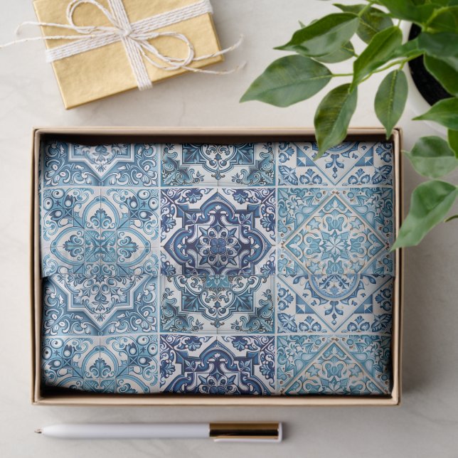 Papel De Seda Baldosas mediterráneas, portuguesas, azulejo, mall (Regalo )