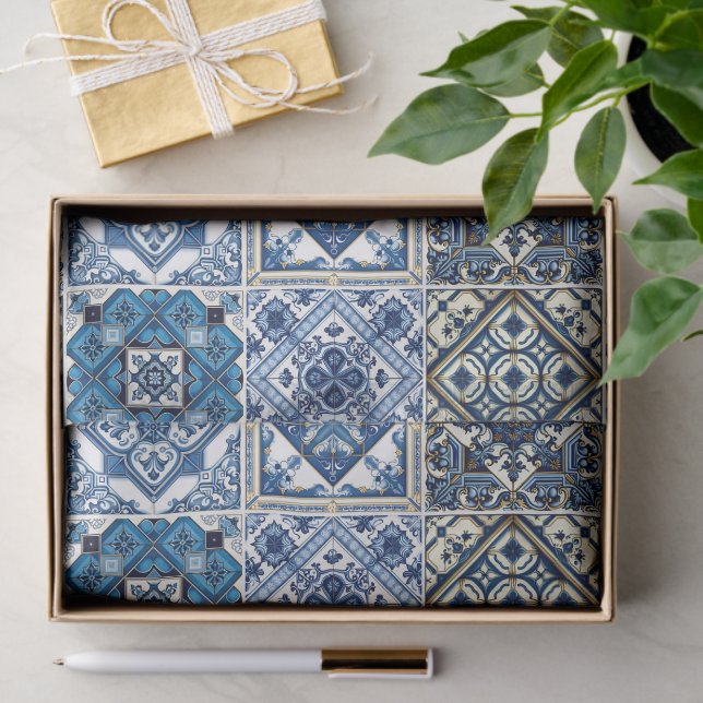 Papel De Seda Baldosas mediterráneas, portuguesas, azulejo, mall (Regalo )