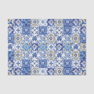 Papel De Seda Baldosas Mosaicas Mediterráneas Artesanías Azul