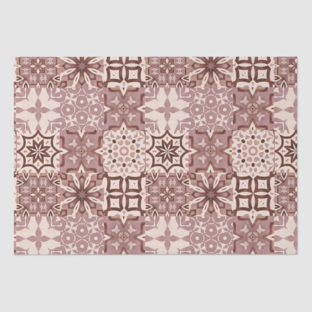 Papel De Seda Baldosas neutrales, beige, rojas, rosas, marroquíe (Anverso)