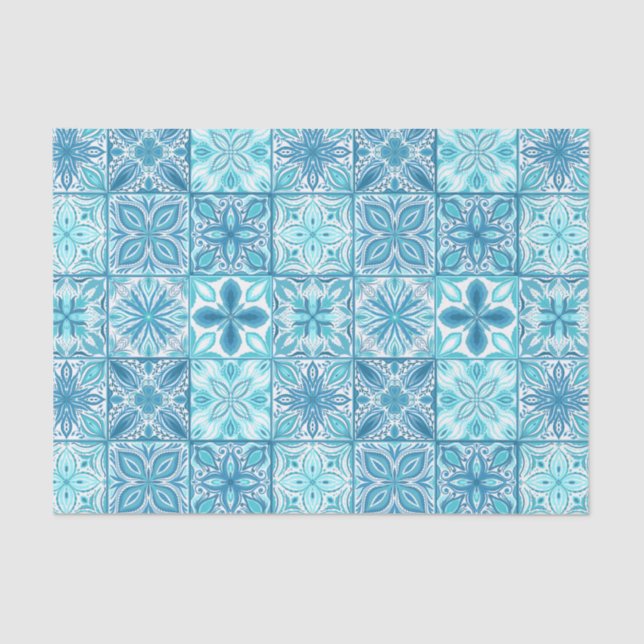 Papel De Seda Baldosas orgánicas en azul y blanco (Anverso)