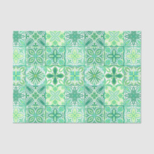 Papel De Seda Baldosas orgánicas en blanco y verde