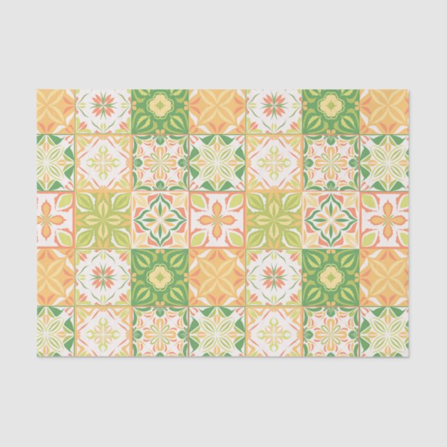 Papel De Seda Baldosas orgánicas en verde y amarillo (Anverso)