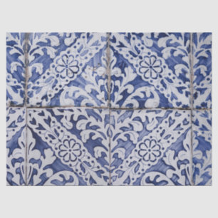 Papel De Seda Baldosas portuguesas - Azulejo Floral azul y blanc