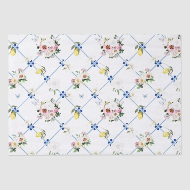 Papel De Seda Baldosas sicilianas, mosaicos, flores, limón, (Anverso)