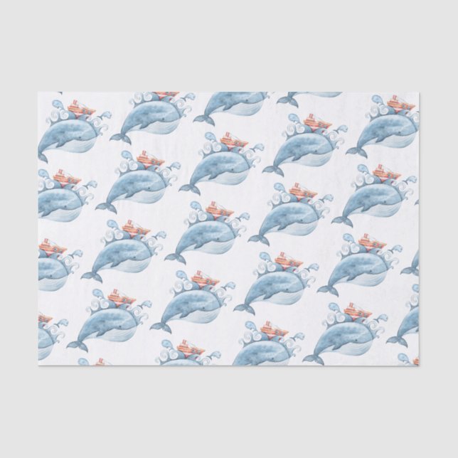 Papel De Seda Ballena Azul Acuarela (Anverso)