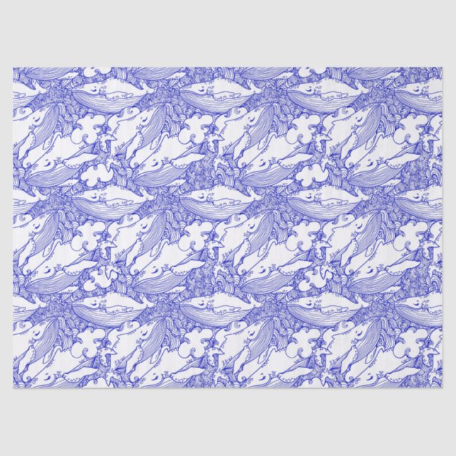Papel De Seda Ballena jorobada azul y blanca (Anverso)