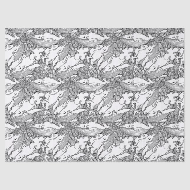 Papel De Seda Ballena jorobada blanca y negra (Anverso)