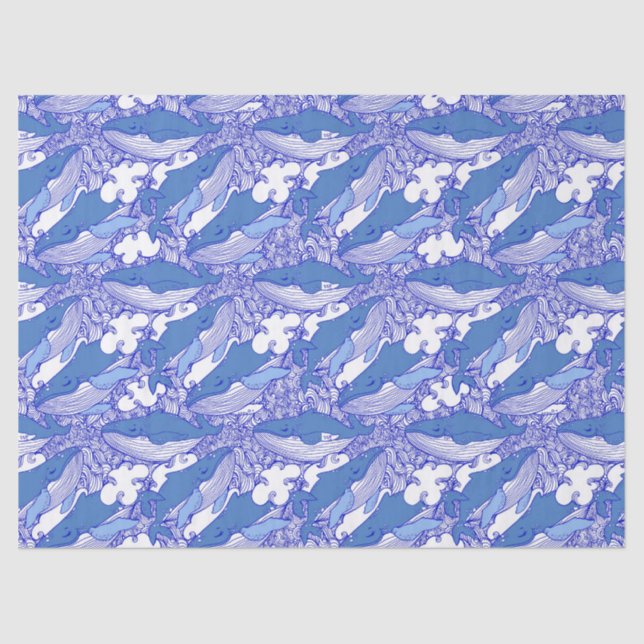 Papel De Seda Ballena monocromática azul (Anverso)