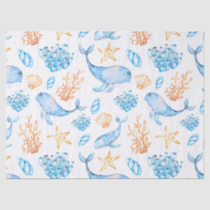 Papel De Seda Ballenas Azules Marinas Lindas Vida Marrón Oceánic