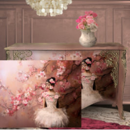 Papel De Seda Ballerina Arte Retrato de Árbol de Flor Rosa