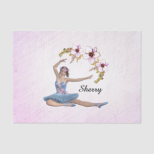 Papel De Seda Ballerina con nombre personal azul en rosa