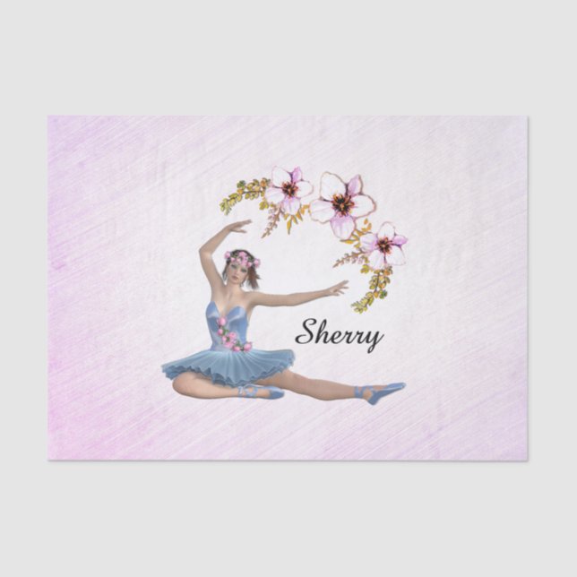 Papel De Seda Ballerina con nombre personal azul en rosa (Anverso)