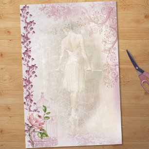 Papel De Seda Ballerina Dancing en Pointe Floral Decoupage
