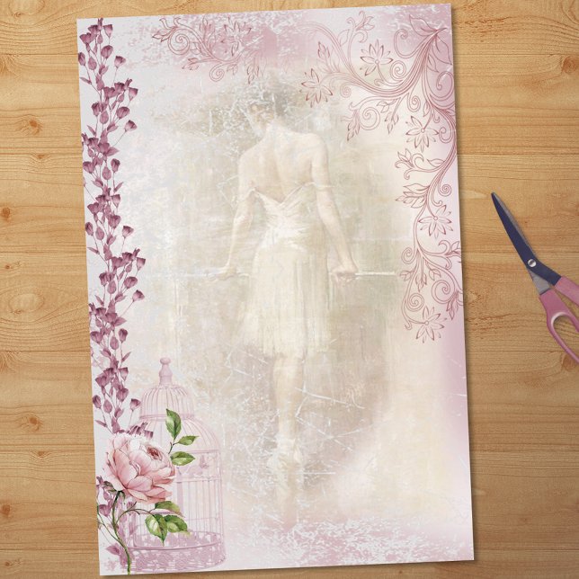 Papel De Seda Ballerina Dancing en Pointe Floral Decoupage (Subido por el creador)