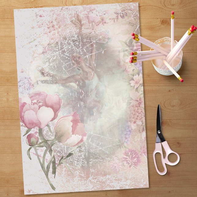 Papel De Seda Ballerina Dancing Pose Pink Floral Decoupage (Subido por el creador)