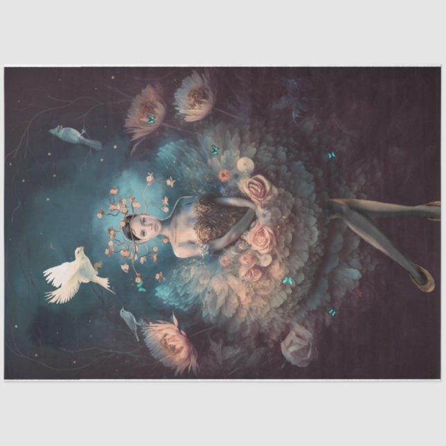 Papel De Seda Ballerina soñando mariposas florales de aves (Anverso)