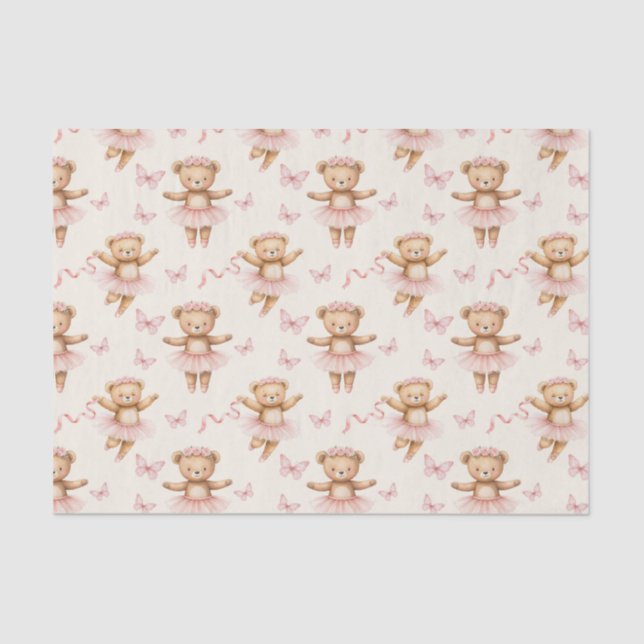 Papel De Seda Ballerina Teddy Bears Pink Tutus and Butterflies (Anverso)