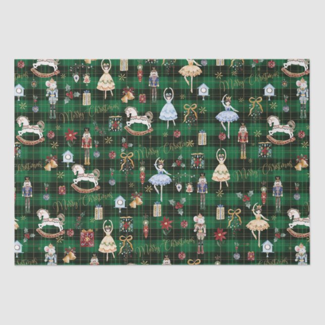 Papel De Seda Ballet Nutcracker Feliz Navidad Placa Verde (Anverso)