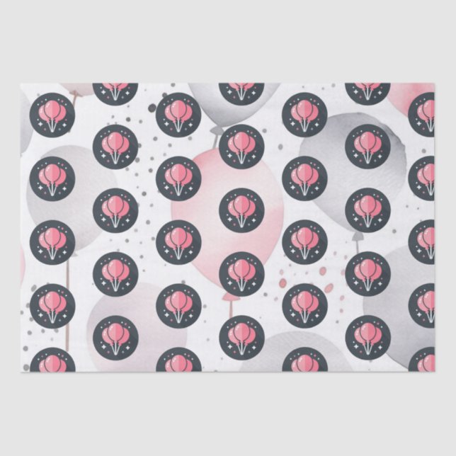 Papel De Seda Balón rosa, negro y gris (Anverso)