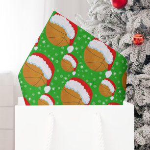 Papel De Seda Baloncesto con sombrero de Santa y copos de nieve