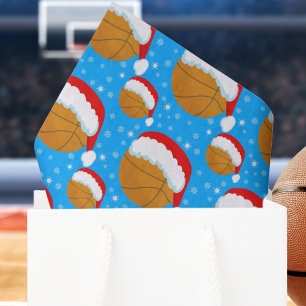Papel De Seda Baloncesto con sombrero de Santa y copos de nieve 