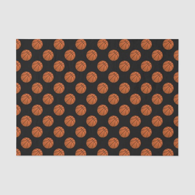 Papel De Seda Balones de Baloncesto Marrones sobre Negro (Anverso)